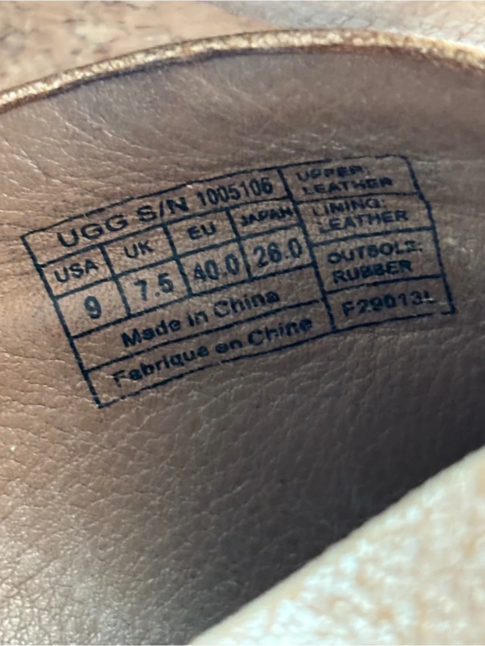 Ugg Australia Dominique Peep Toe Platform Cork Wedges Gold Size 9